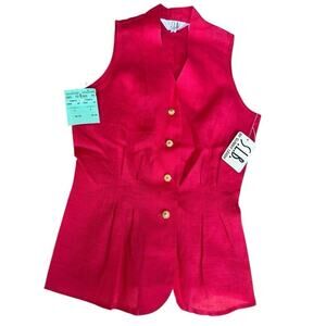 SLB By Sunny Leigh Women's Preppy Waistcoat 100% Linen Coral Pink Size Small NEW